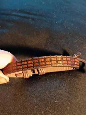 Leather Brown Grid Bracelet - Unbranded